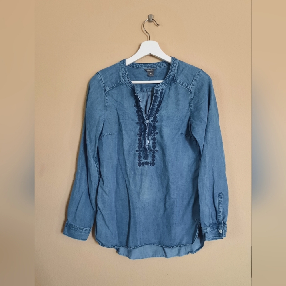 Eddie Bauer Embroidered Chambray Blouse
